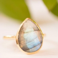 Labradorite pear silver gold plated ring